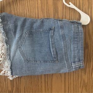 Blue Denim Shorts with Lace Trim